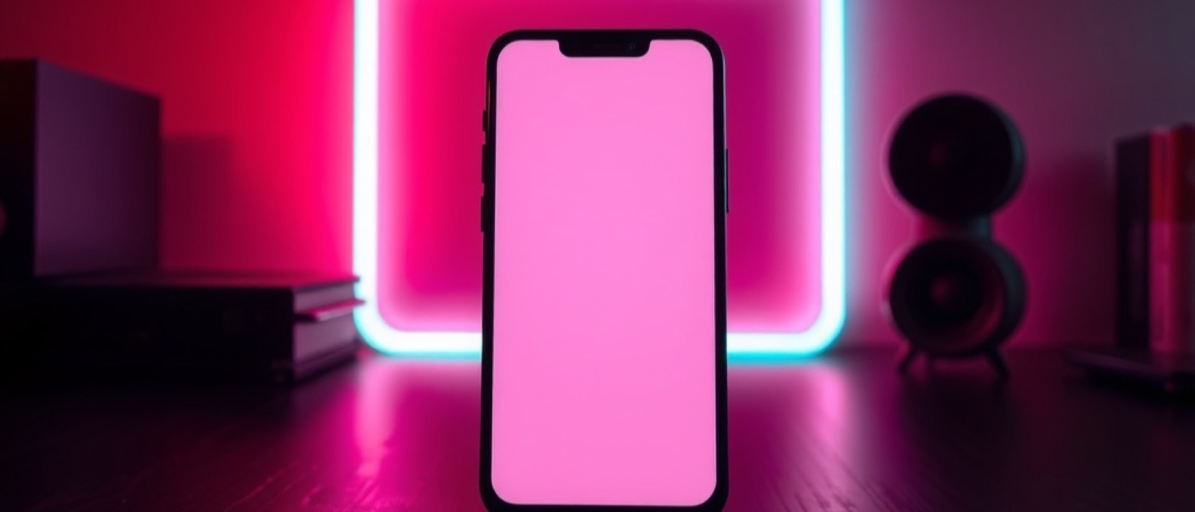 A smartphone standing upright on a dark desk