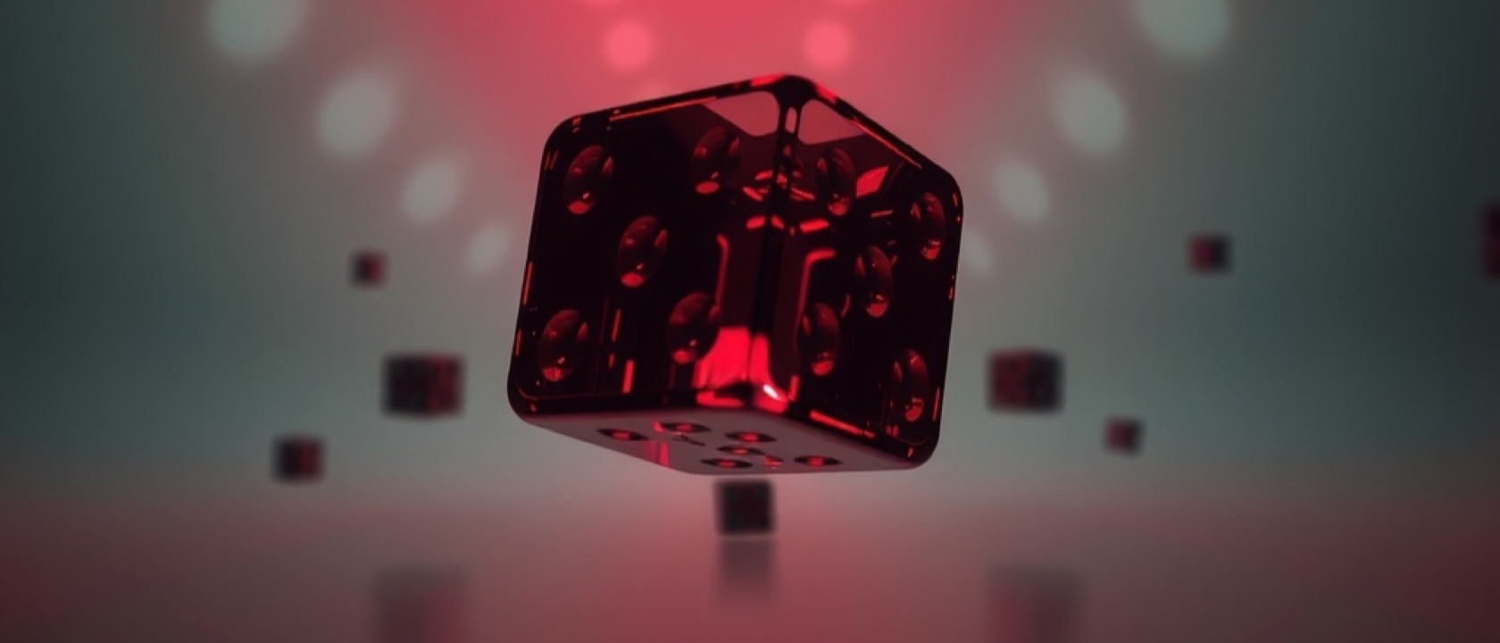 Translucent dice suspended mid-air